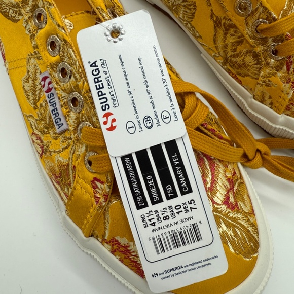 Superga Women’s 11 Canary Yellow Floral Brocade Sneakers With Red & Gold NWT - Picture 8 of 14